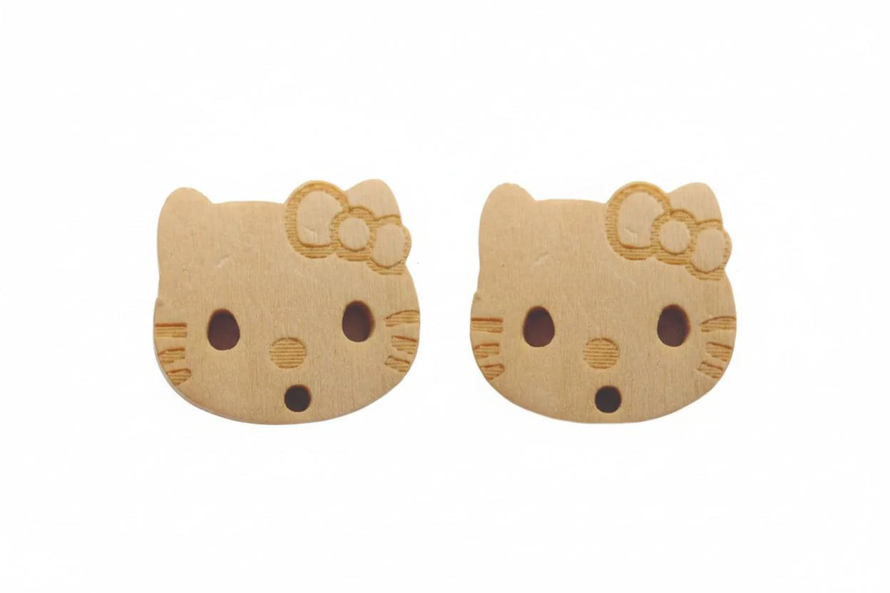 houten knoop poes (2x)